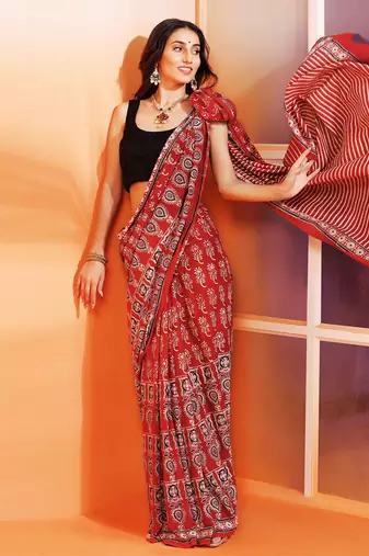 Red handprinted ajrakh on cotton