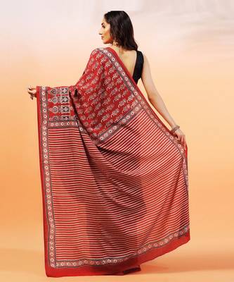 Red handprinted ajrakh on cotton 3