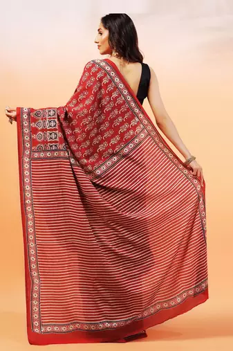 Red handprinted ajrakh on cotton