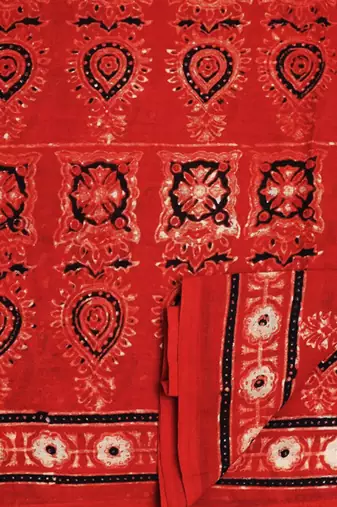 Red handprinted ajrakh on cotton