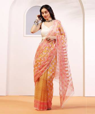 Multicolor handloom kota doria with hand block prints 2