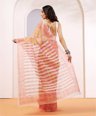 Multicolor handloom kota doria with hand block prints 3