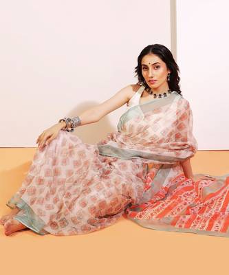 Multicolor handloom kota doria with hand block prints 2