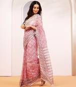 Multicolor handloom kota doria with hand block prints