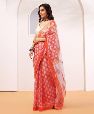 Multicolor handloom kota doria with hand block prints 1