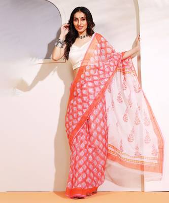 Multicolor handloom kota doria with hand block prints 2