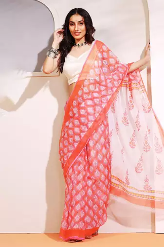 Multicolor handloom kota doria with hand block prints