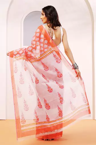 Multicolor handloom kota doria with hand block prints