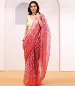 Multicolor handloom kota doria with hand block prints