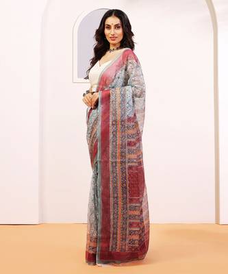 Multicolor handloom kota doria with hand block prints 1
