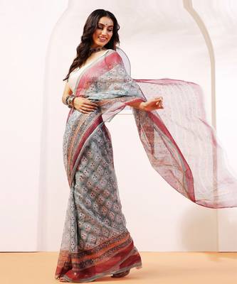 Multicolor handloom kota doria with hand block prints 2