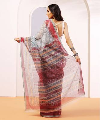 Multicolor handloom kota doria with hand block prints 3