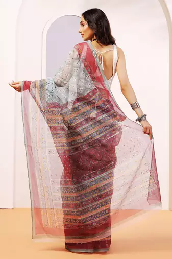Multicolor handloom kota doria with hand block prints