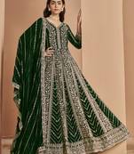 Embroidered dark green faux georgette festival wear anarkali gown