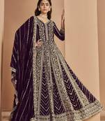 Embroidered dark purple faux georgette festival wear anarkali gown