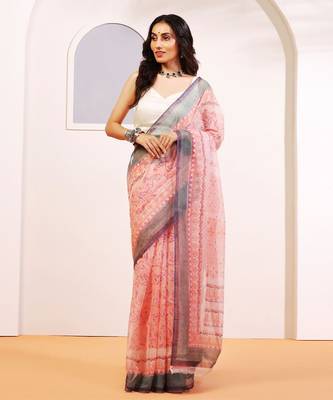 Multicolor handloom kota doria with hand block prints 1