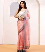 Multicolor handloom kota doria with hand block prints