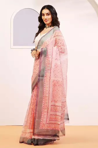 Multicolor handloom kota doria with hand block prints