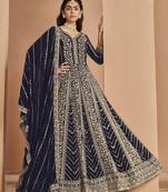 Embroidered navy blue faux georgette festival wear anarkali gown