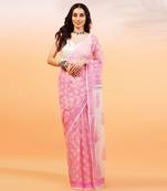 Pink handloom kota doria with hand block prints
