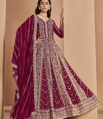 Embroidered magenta faux georgette festival wear anarkali gown