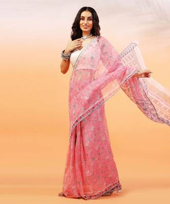 Multicolor handloom kota doria with hand block prints 2