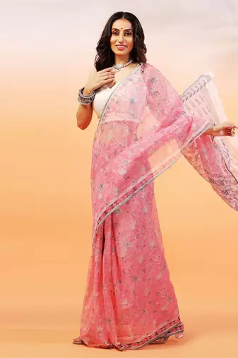 Multicolor handloom kota doria with hand block prints