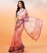 Pink And Purple handloom kota doria with hand block prints