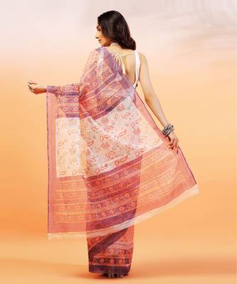 Pink And Purple handloom kota doria with hand block prints 3