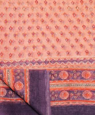 Pink And Purple handloom kota doria with hand block prints 5