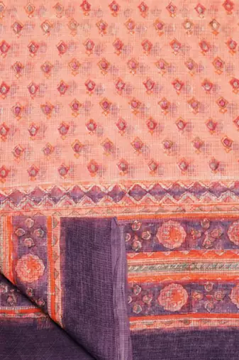 Pink And Purple handloom kota doria with hand block prints