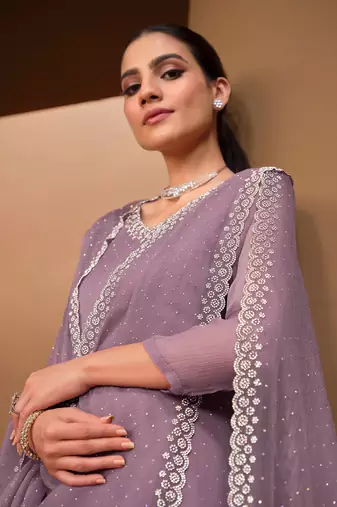 Trendmalls Women's Chiffon swarovski work Kurta Palazzo Set with Dupatta