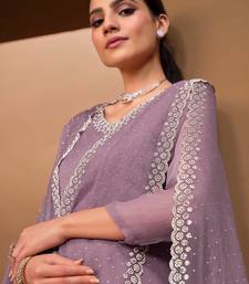 Women's Chiffon swarovski work Kurta Palazzo Set with Dupatta