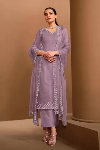 Trendmalls Women's Chiffon swarovski work Kurta Palazzo Set with Dupatta