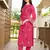 Pink hand embroidery art silk straight cut kurta & pants set