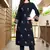 Navy-blue hand embroidery art silk straight cut kurta &