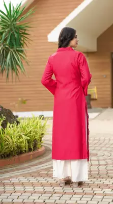 Pink hand embroidery art silk asymmetrical  kurta & 5