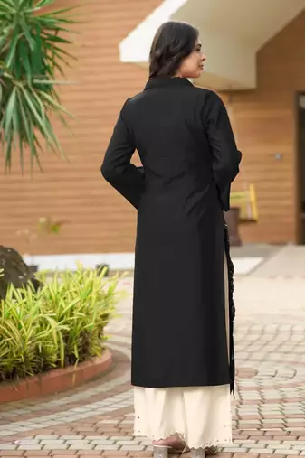 Black hand embroidery art silk asymmetrical  kurta &