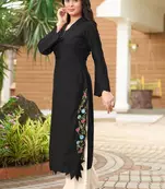 Black hand embroidery art silk asymmetrical  kurta & culottes set