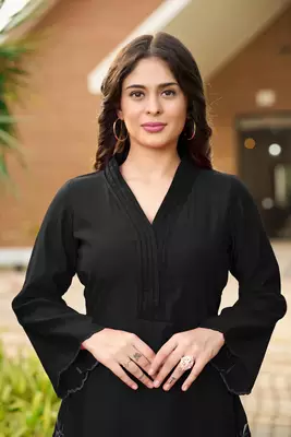 Black hand embroidery art silk asymmetrical  kurta & 6
