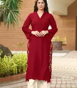 Maroon hand embroidery art silk asymmetrical  kurta &