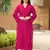 Dark-pink hand embroidery art silk asymmetrical  kurta &