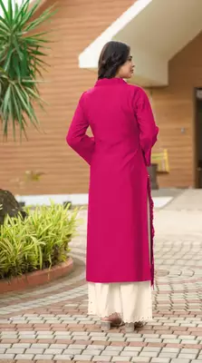 Dark-pink hand embroidery art silk asymmetrical  kurta & culottes set 5
