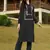 Black hand embroidery art silk straight cut kurta & pants set