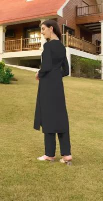 Black hand embroidery art silk straight cut kurta & 5