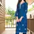 Blue hand embroidery art silk asymmetrical  kurta & pants set