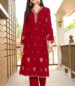 Maroon hand embroidery art silk asymmetrical  kurta &