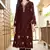 Dark-maroon hand embroidery art silk asymmetrical  kurta &