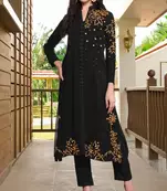 Black hand embroidery georgette a line kurta &