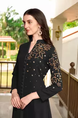 Black hand embroidery georgette a line kurta & 5